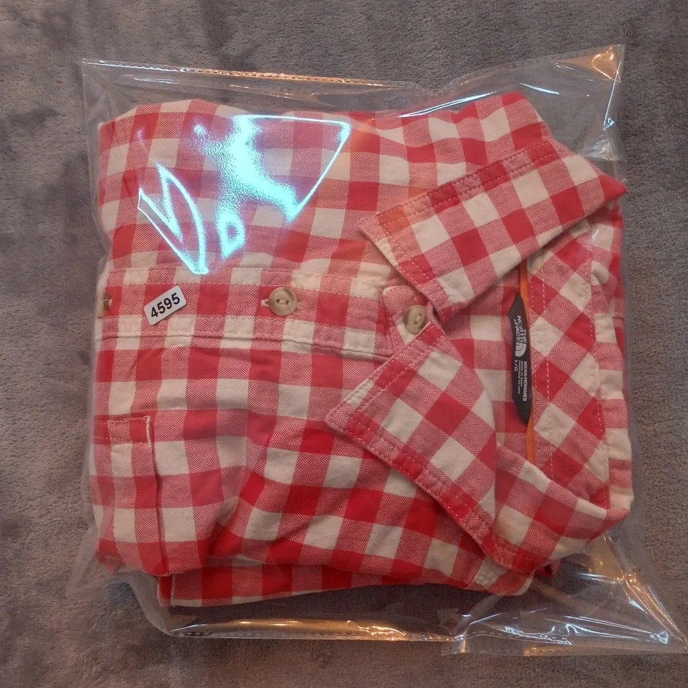 The North Face Shirt‎ Mens L Red White Check Cotton Button Up Casual Preppy Gorp
